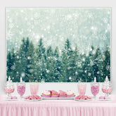 Lofaris White Sonwflake and Green Forest Winter Party Backdrop
